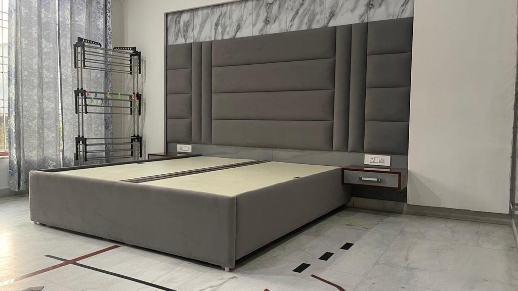Charcoal Marble-Pattern Channel-Tufted Bed with Nightstand - image 2