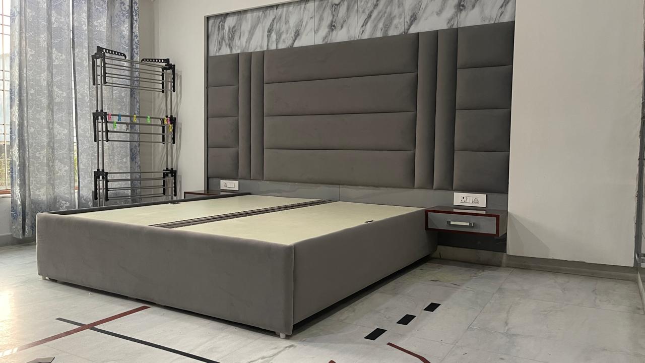 Charcoal Marble-Pattern Channel-Tufted Bed with Nightstand - image 2