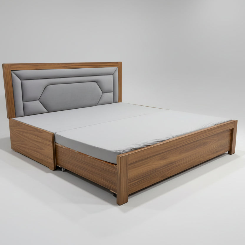 Grey Diamond-Quilted Sofa cum Bed with Storage