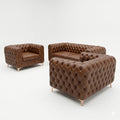 Brown Leather Chesterfield Sofa and Armchair Set - image 1