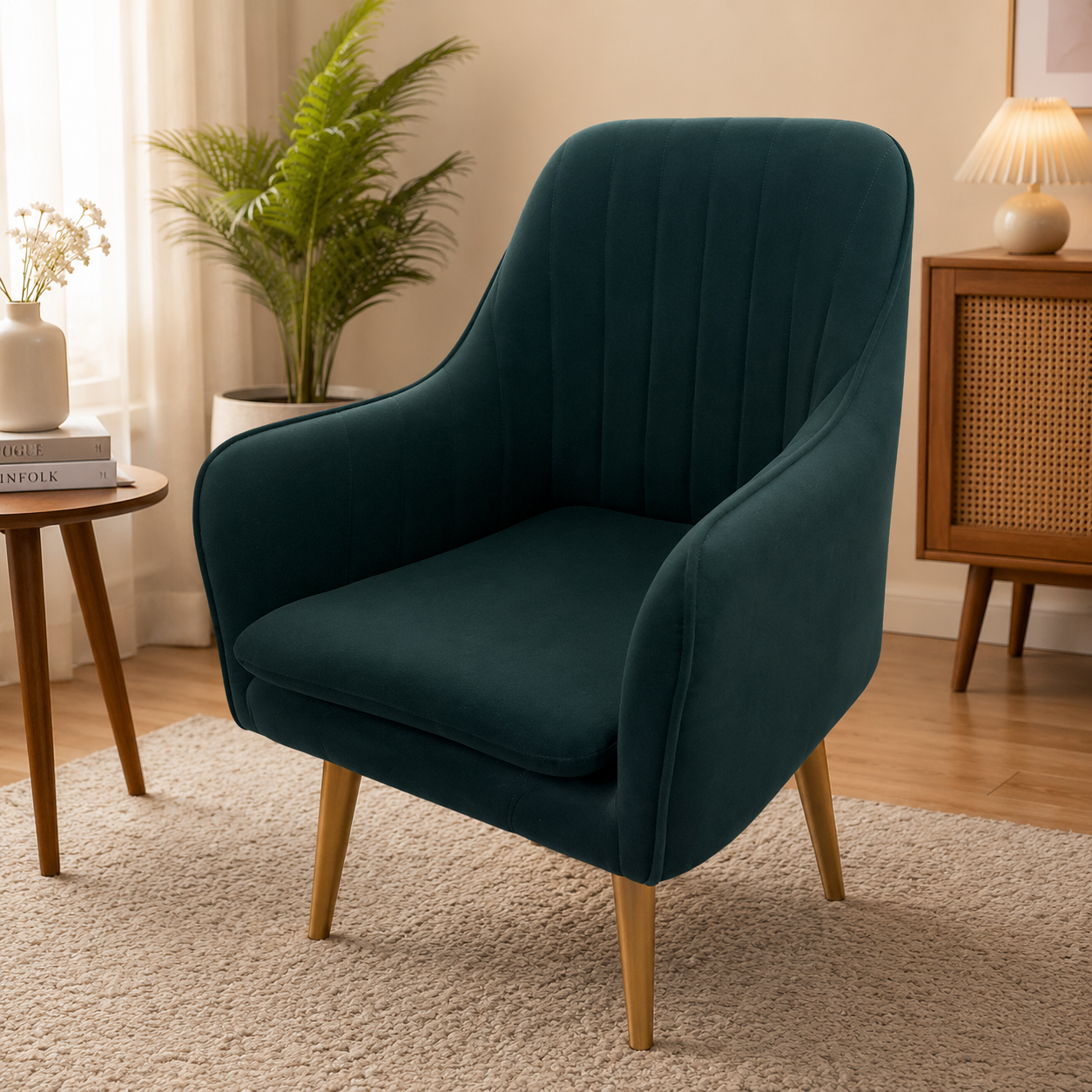 Emerald Green Channel-Tufted Accent Chair - image 2