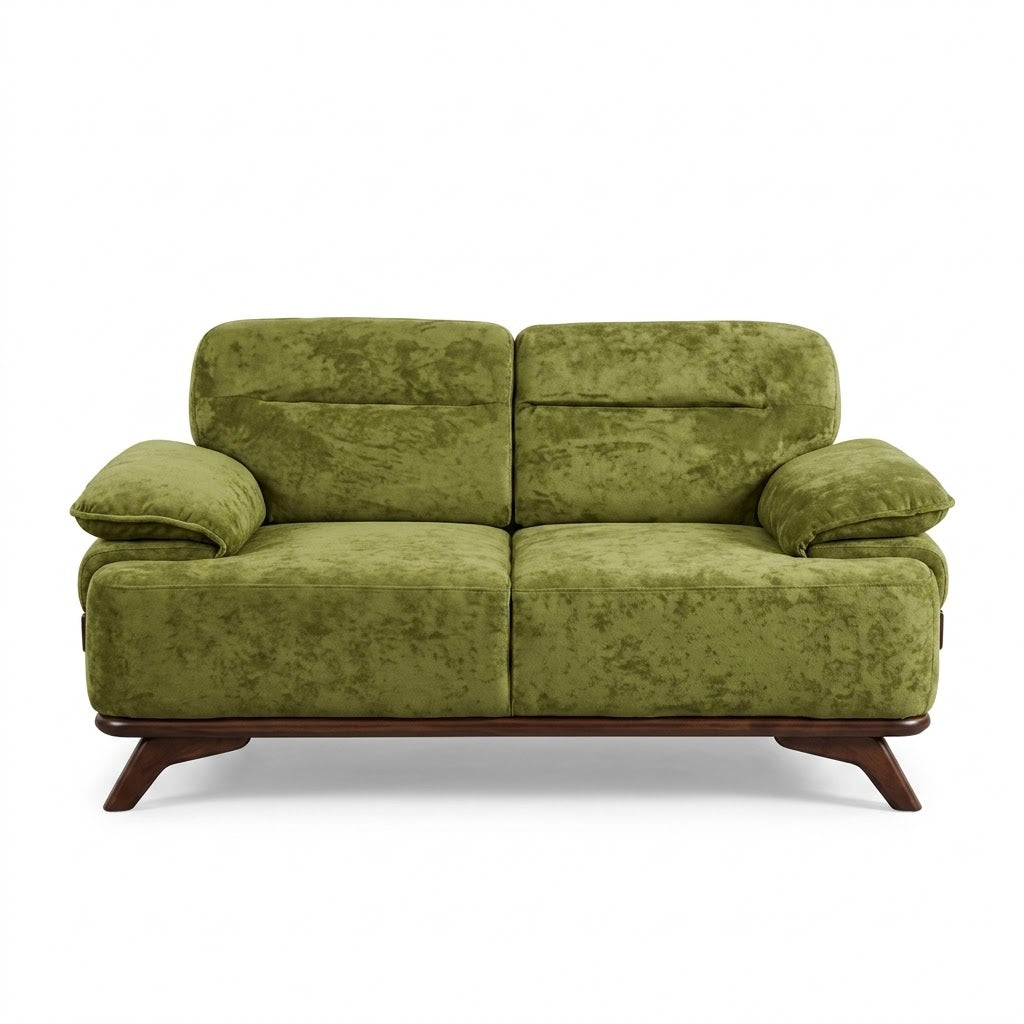 Olive Green Retro Loveseat with Brass Studs - image 2
