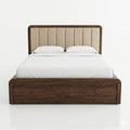 Wenge Wood Channel-Tufted Beige Storage Bed - image 1