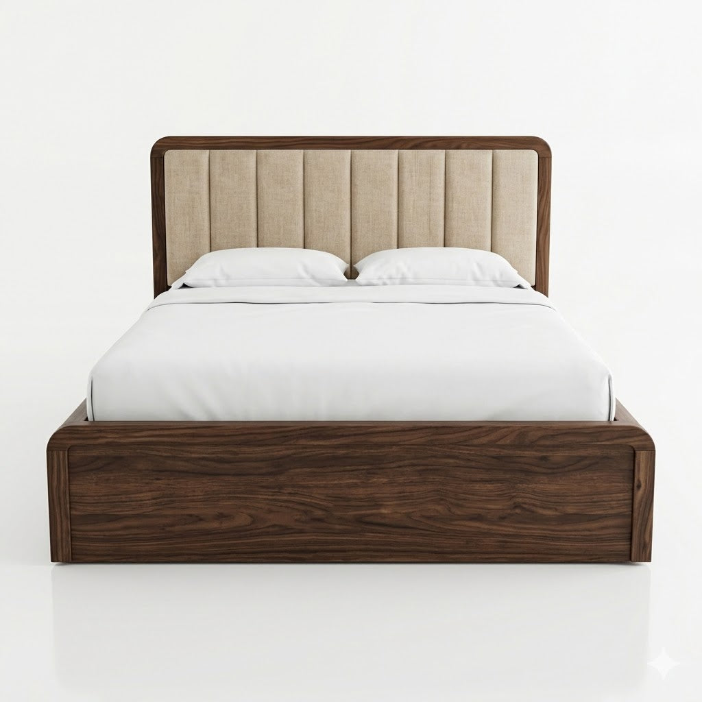 Wenge Wood Channel-Tufted Beige Storage Bed - image 1