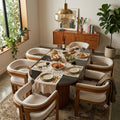 Oval Glass-Top Dining Table with 6 Boucle Chairs - image 2