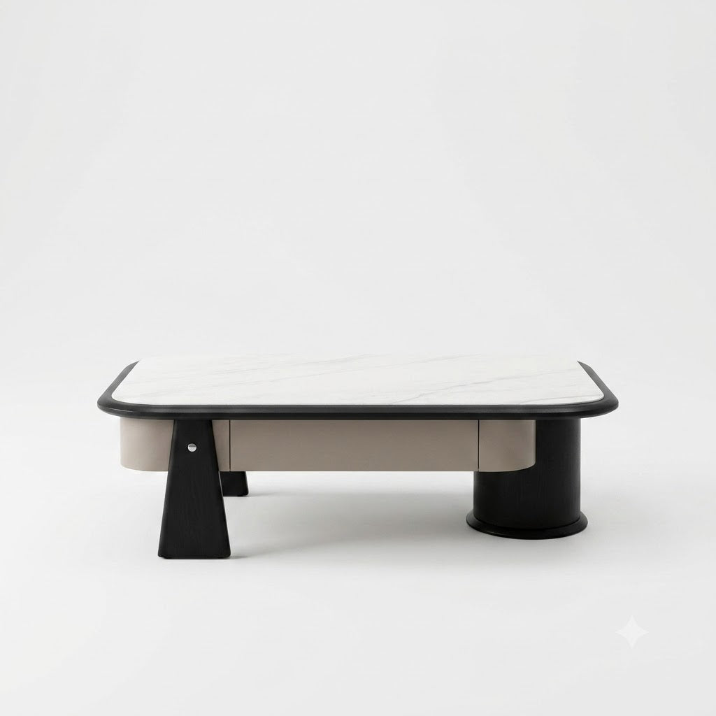Rounded Rectangle Marble Coffee Table with Storage - image 1