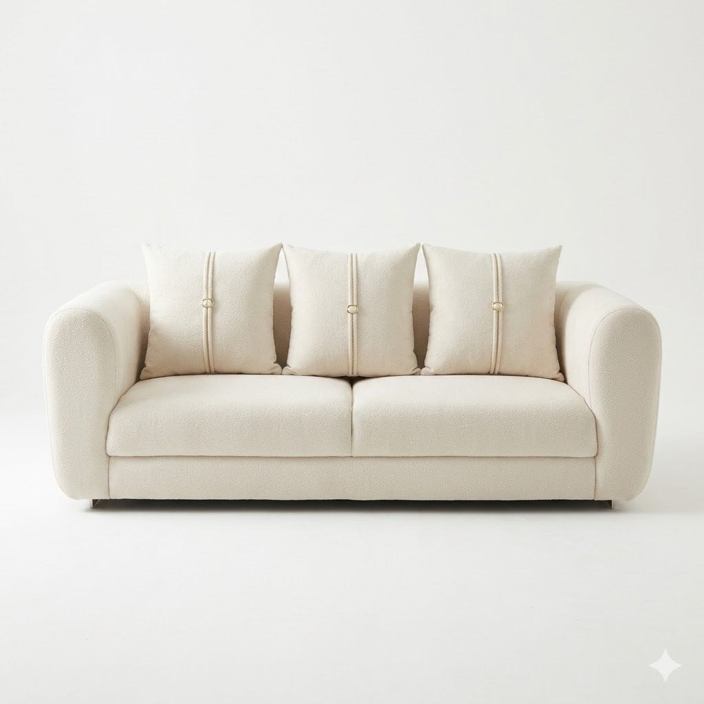 Cream Boucle Curved Sofa - image 2