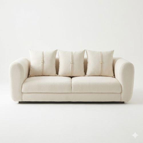 Cream Boucle Curved Sofa - image 1