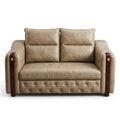 Taupe Leather Button-Tufted Chesterfield-Style Loveseat - image 1