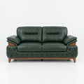 Dark Green Leather Classic Recliner-Style Sofa - image 1