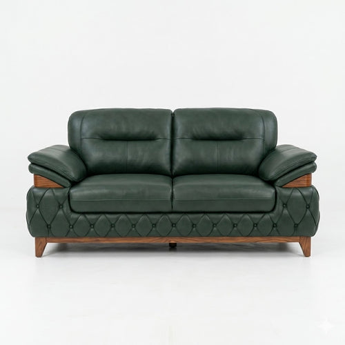 Dark Green Leather Classic Recliner-Style Sofa - image 1