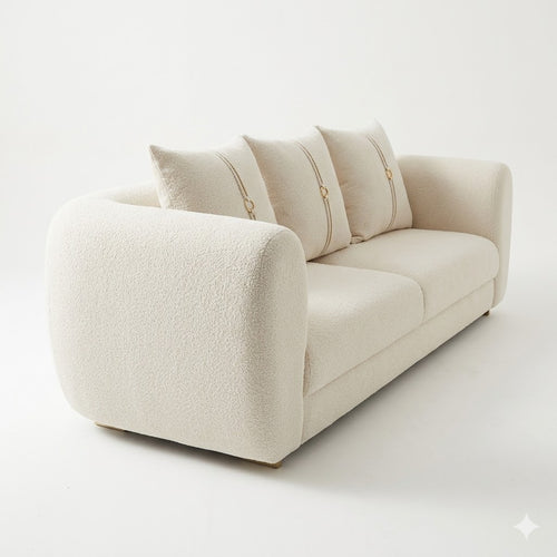 Cream Boucle Curved Sofa - image 2