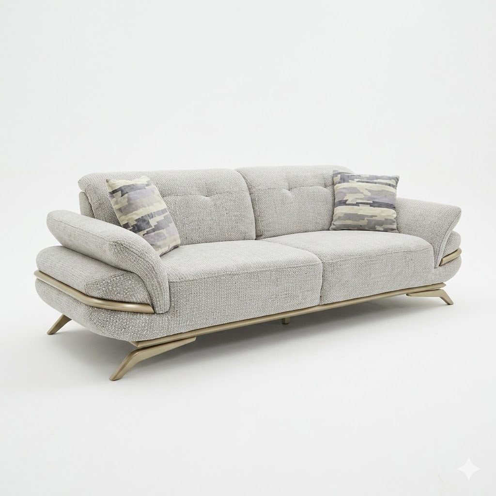 Silver Textured Glam Sofa with Gold Trim Base - image 2
