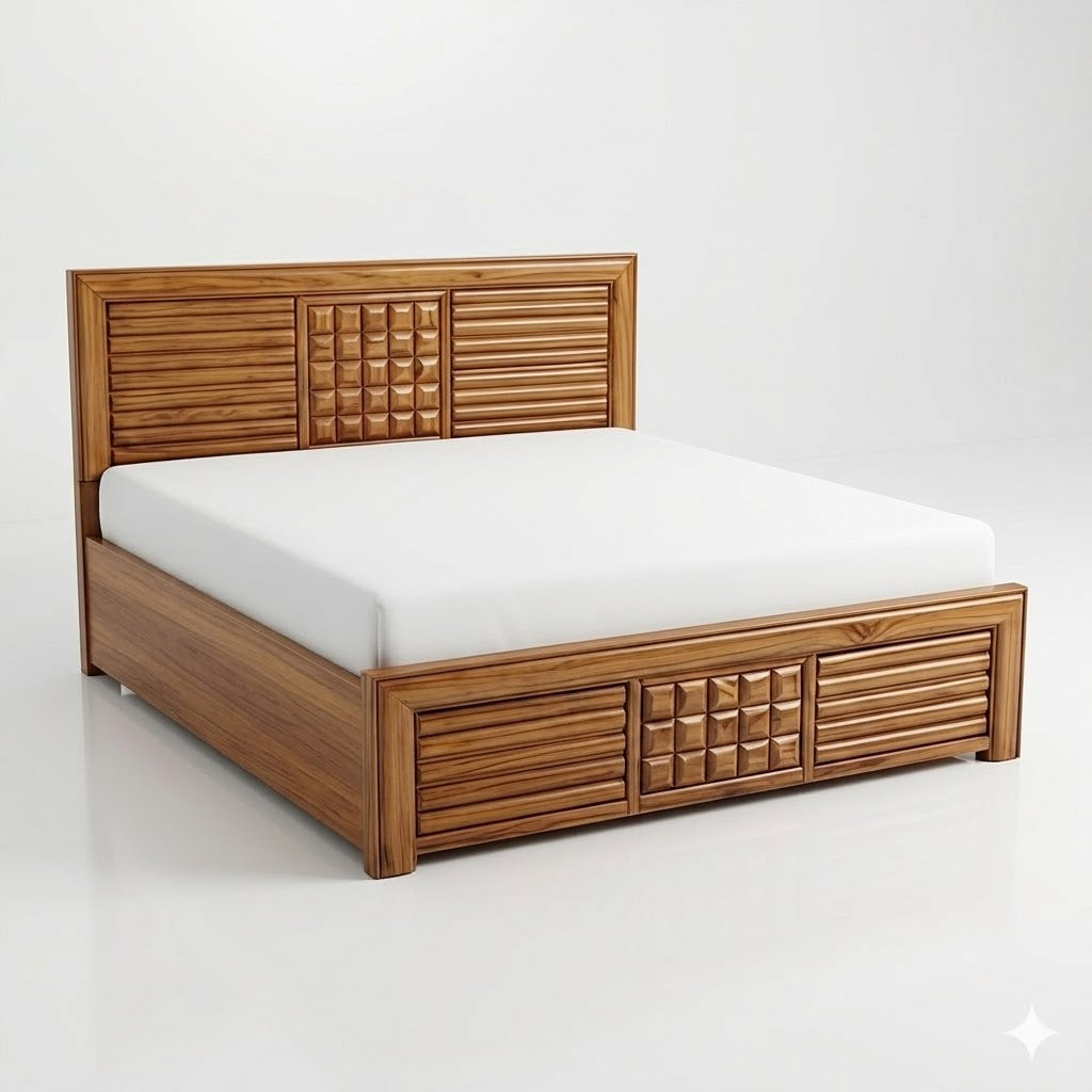 Golden Teak Lattice Fretwork Bed - image 1