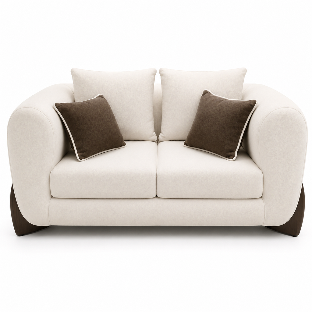 Cream Loveseat with Wood Trim Base - image 1