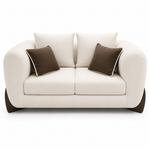 Cream Loveseat with Wood Trim Base - image 1