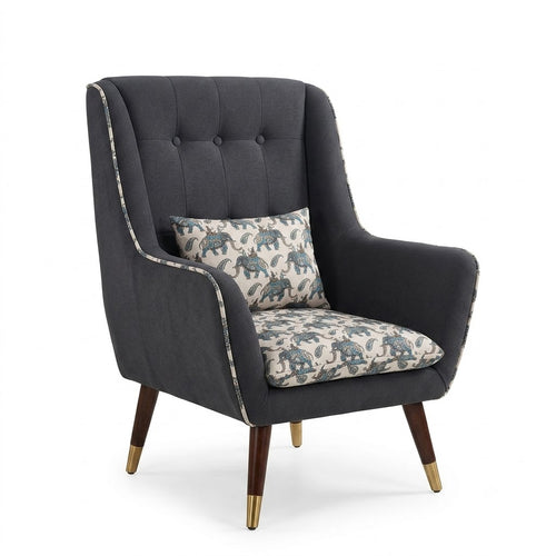 Charcoal Wingback Chair with Elephant Print Accent - image 1