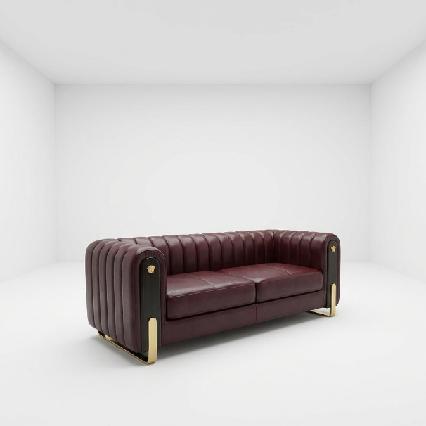 Maroon Velvet Channel-Tufted Chesterfield-Style Sofa - image 1