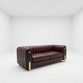 Maroon Velvet Channel-Tufted Chesterfield-Style Sofa - image 1