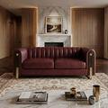 Maroon Velvet Channel-Tufted Chesterfield-Style Sofa - image 1
