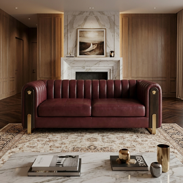 Maroon Velvet Channel-Tufted Chesterfield-Style Sofa - image 2