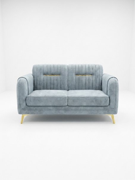 Dusty Blue Channel-Tufted Loveseat - image 1