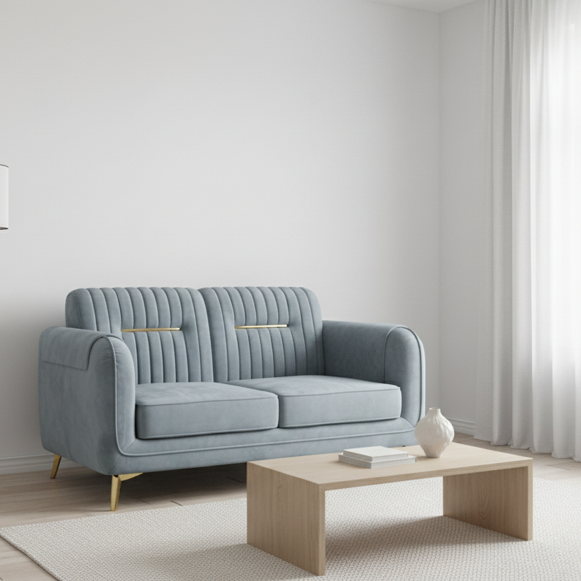 Dusty Blue Channel-Tufted Loveseat