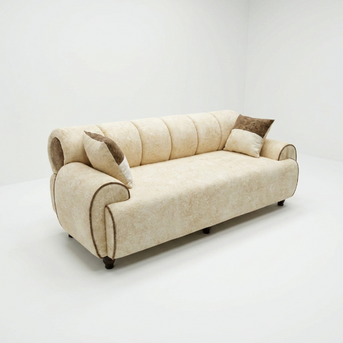 Cream Channel-Tufted Low-Profile Sofa - image 1