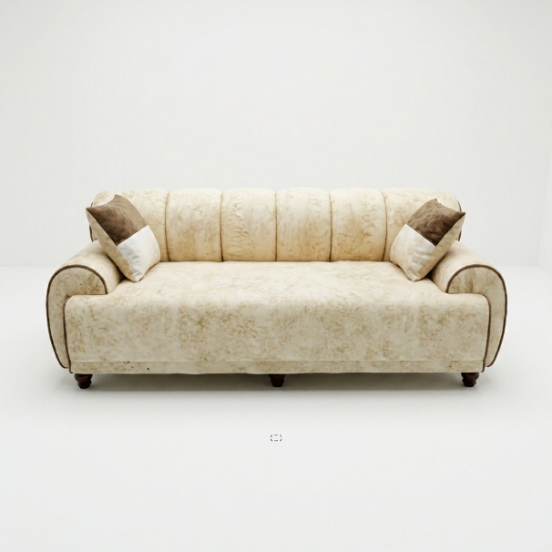 Cream Channel-Tufted Low-Profile Sofa - image 1