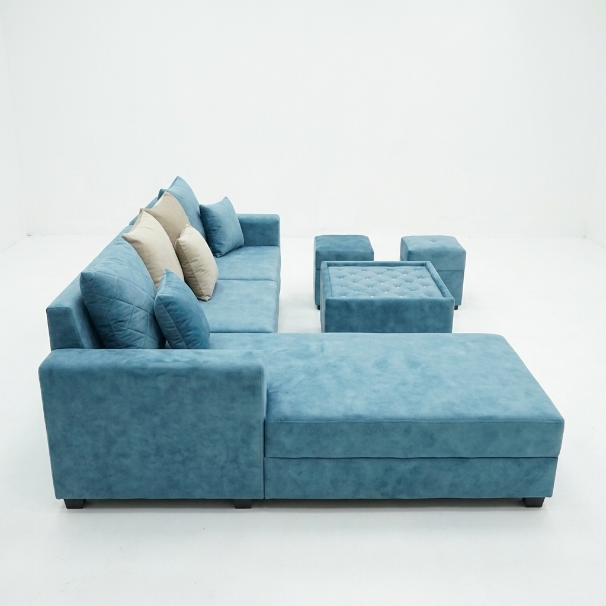 Teal Modular Sectional Sofa with Chaise and Ottomans - image 1
