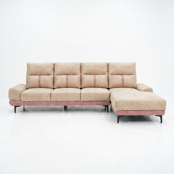 Beige L-Shaped Sectional Sofa with Low Chaise - image 1