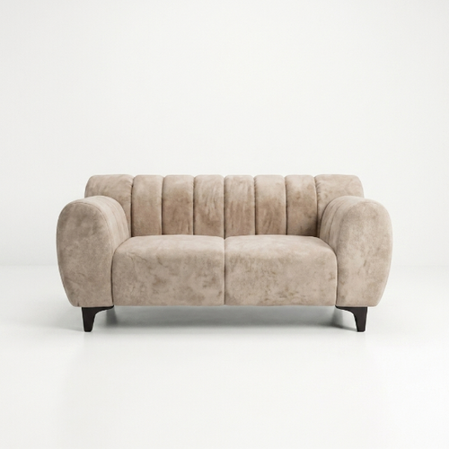 Beige Channel-Tufted Curved Loveseat - image 1