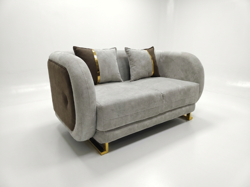 Grey Textured Loveseat with Round Open Armrests - image 1