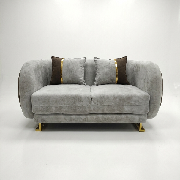 Grey Textured Loveseat with Round Open Armrests - image 2