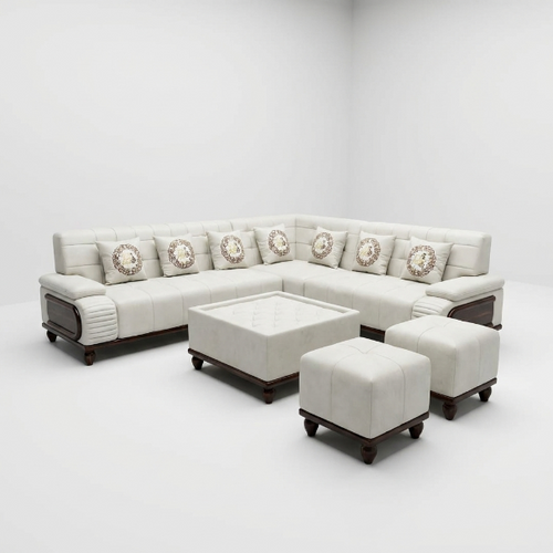 Cream L-Shaped Sectional Sofa Set with Ottomans - image 1