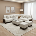 Cream L-Shaped Sectional Sofa Set with Ottomans