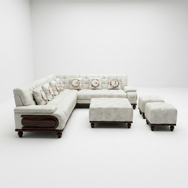 Cream L-Shaped Sectional Sofa Set with Ottomans - image 1