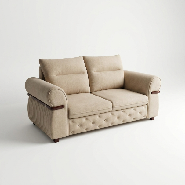 Beige Diamond-Tufted Classic Sofa - image 2