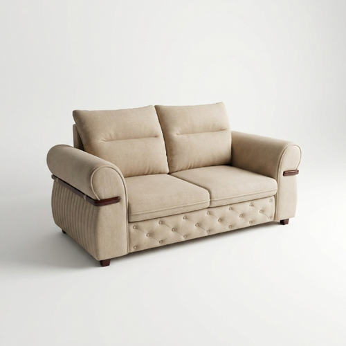 Beige Diamond-Tufted Classic Sofa - image 2