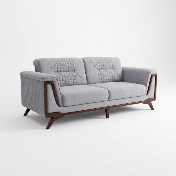 Grey Woven Diamond-Stitched Mid-Century Sofa - image 2