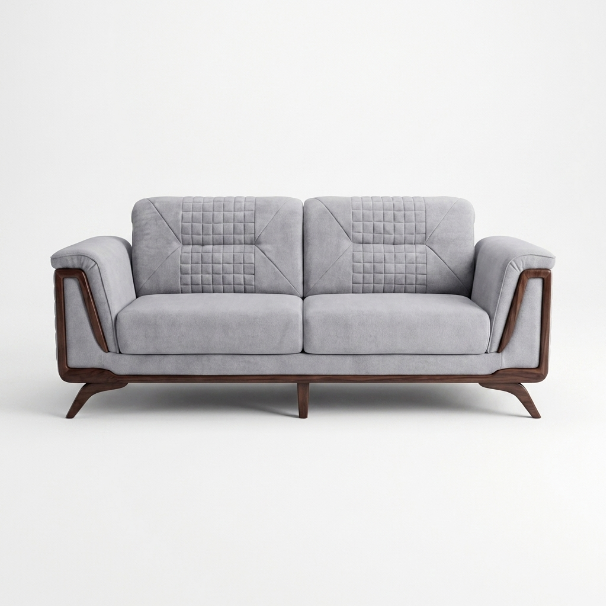 Grey Woven Diamond-Stitched Mid-Century Sofa - image 1