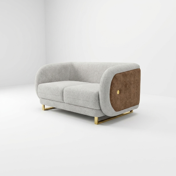 Grey Textured Loveseat with Wood Side Panel Accent - image 1