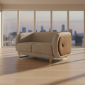Grey Textured Loveseat with Wood Side Panel Accent