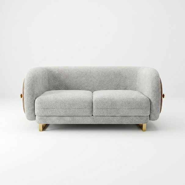 Grey Textured Loveseat with Wood Side Panel Accent - image 2