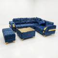 Navy Velvet L-Shaped Sectional Sofa Set with Gold Trim - image 1