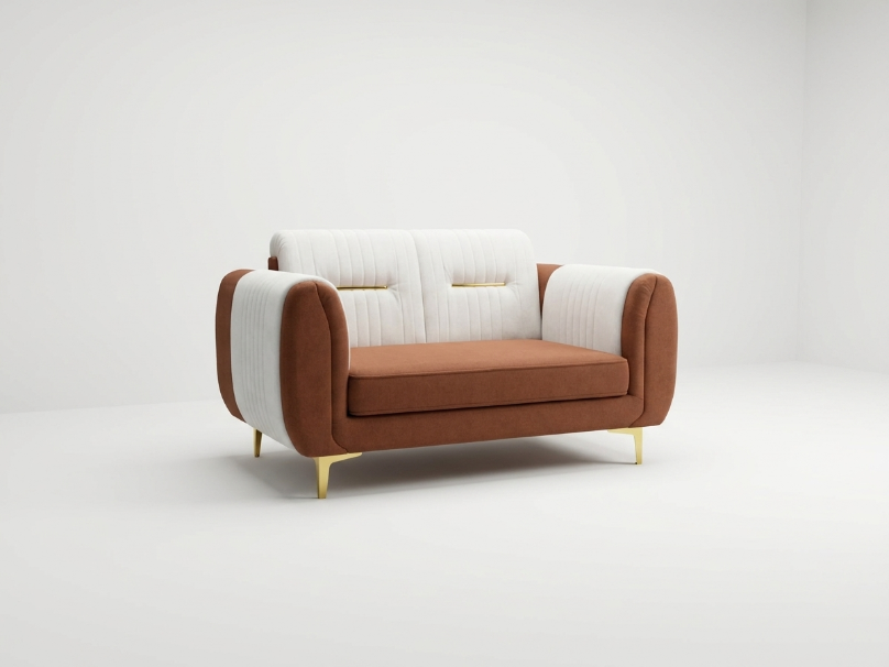 Two-Tone White and Terracotta Compact Loveseat - image 2