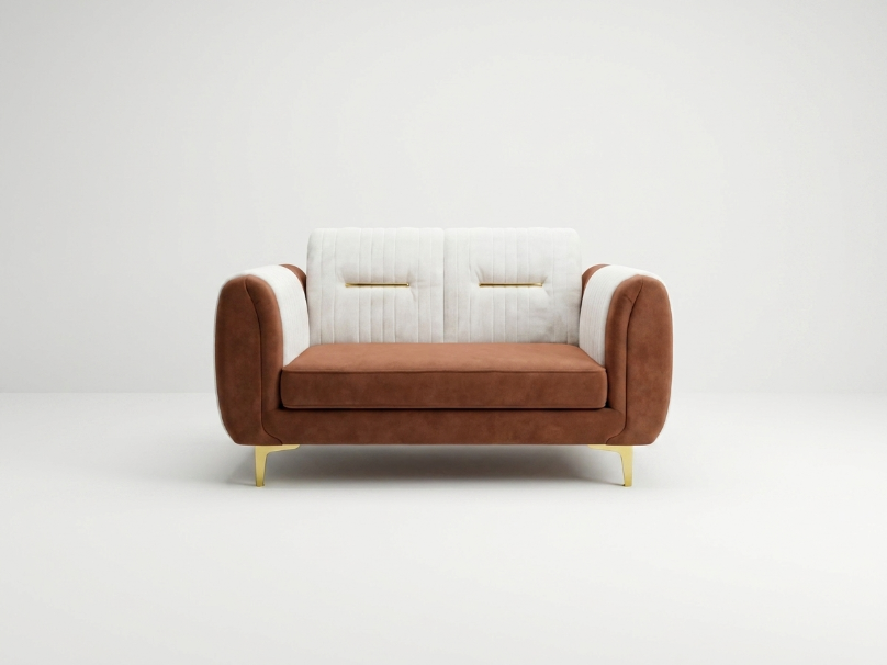 Two-Tone White and Terracotta Compact Loveseat - image 1