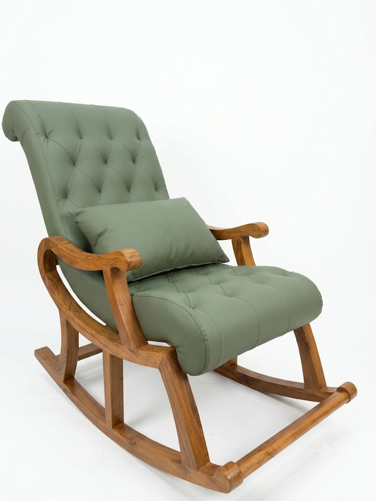 Sage Green Tufted Leather Rocking Chair - image 1