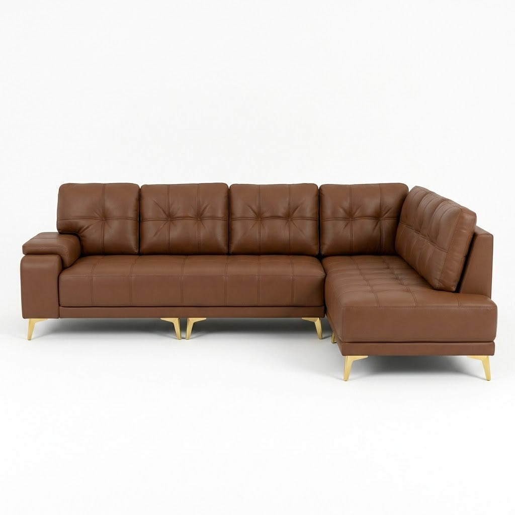 Brown Leather L-Shaped Sectional Sofa - image 1