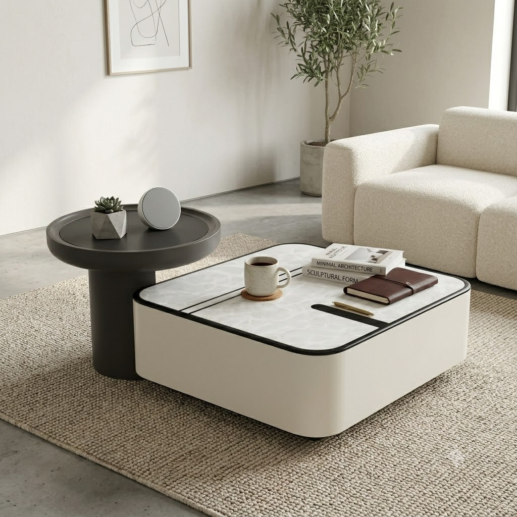 Round Coffee Table with Storage and Marble Side Table - image 2